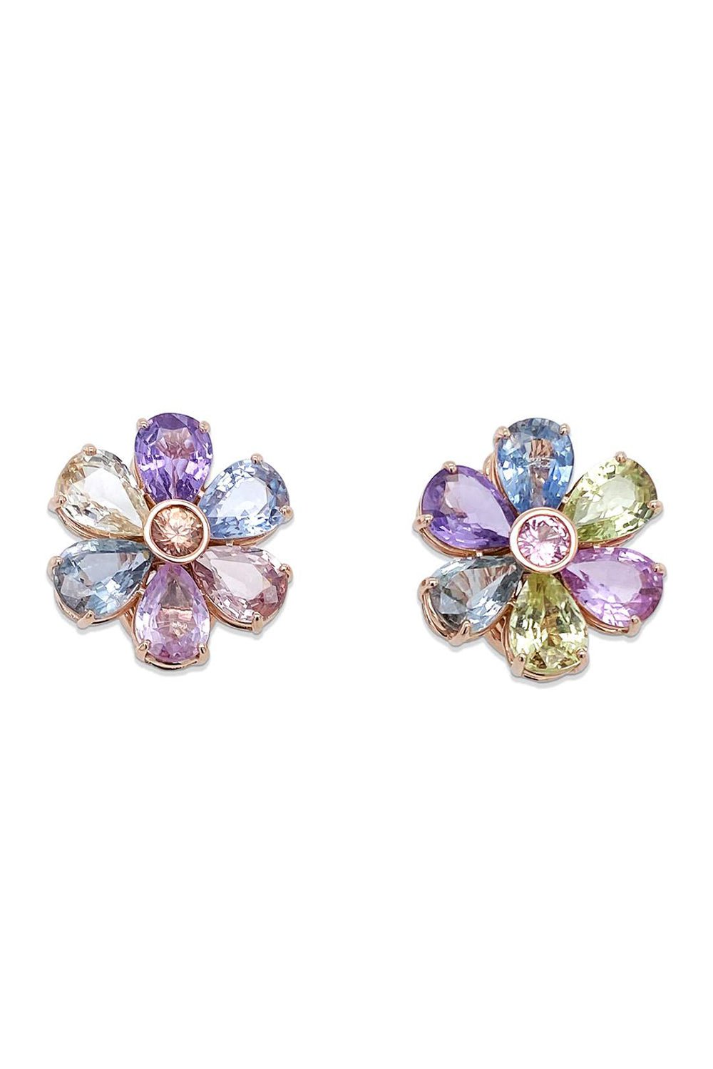 BAYCO-Multi Sapphire Flower Earring-ROSE GOLD