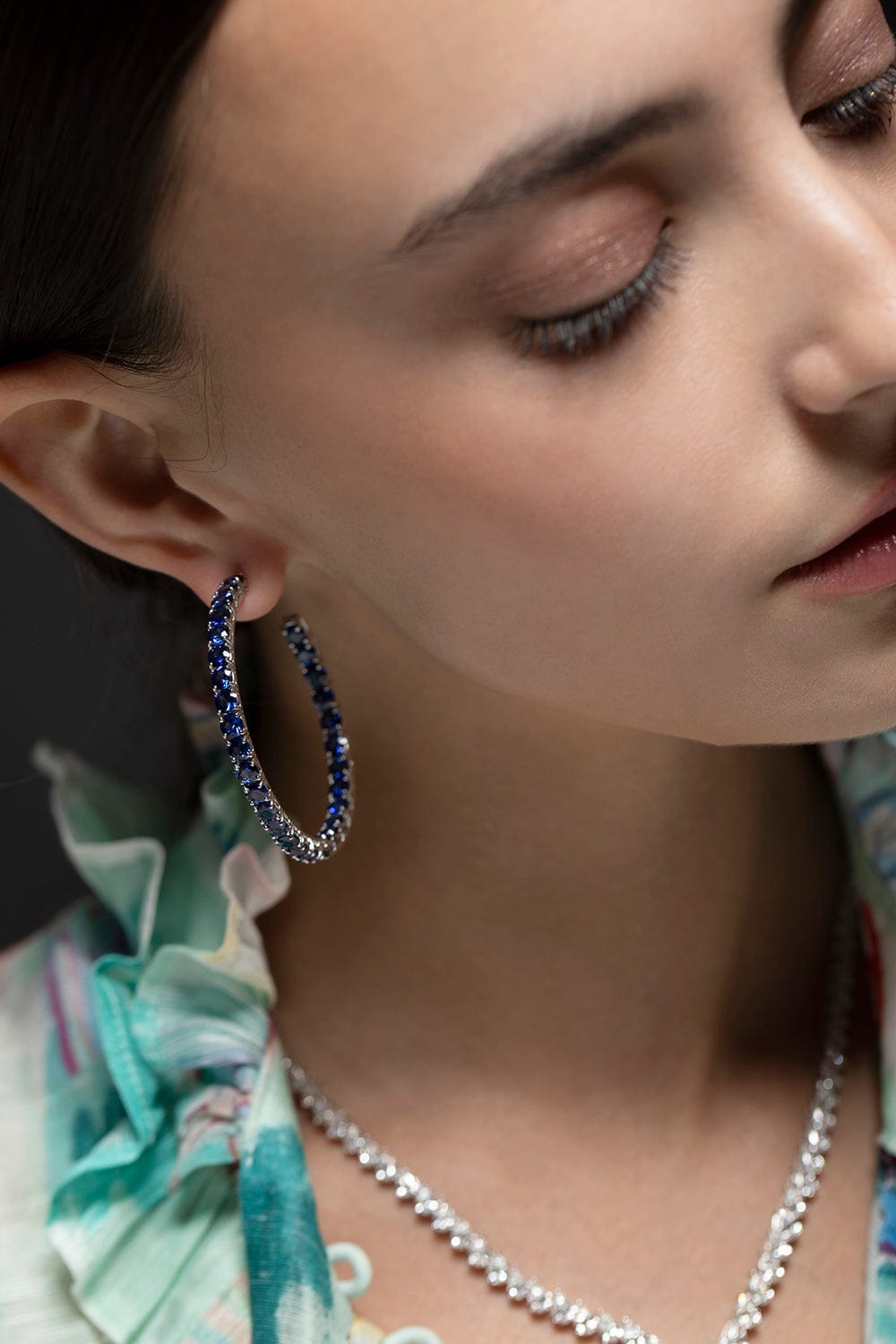 BAYCO-Large Round Blue Sapphire Hoops-WHITE GOLD
