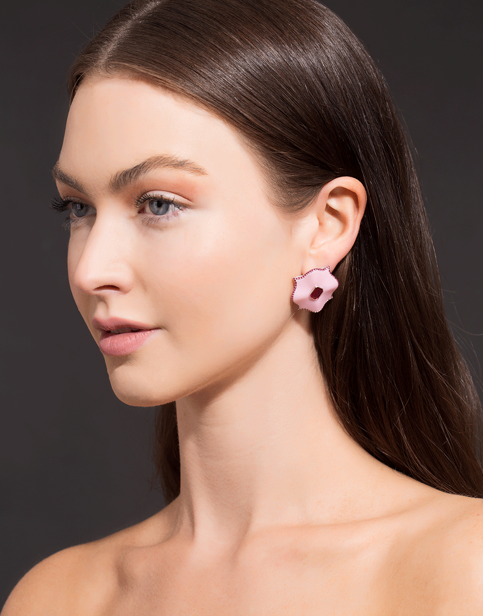 BAYCO-Large Ruby And Pink Ceramic Lotus Earrings-WHITE GOLD