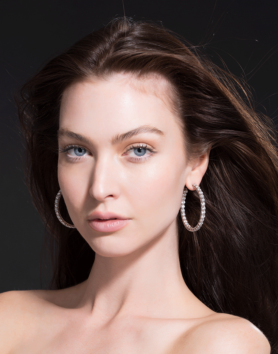 BAYCO-Medium Diamond Hoop Earrings-WHITE GOLD