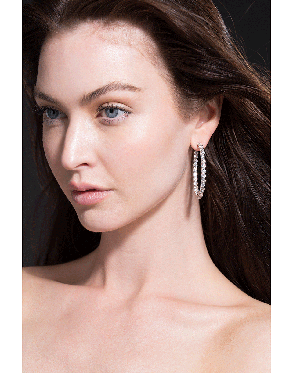 BAYCO-Medium Diamond Hoop Earrings-WHITE GOLD