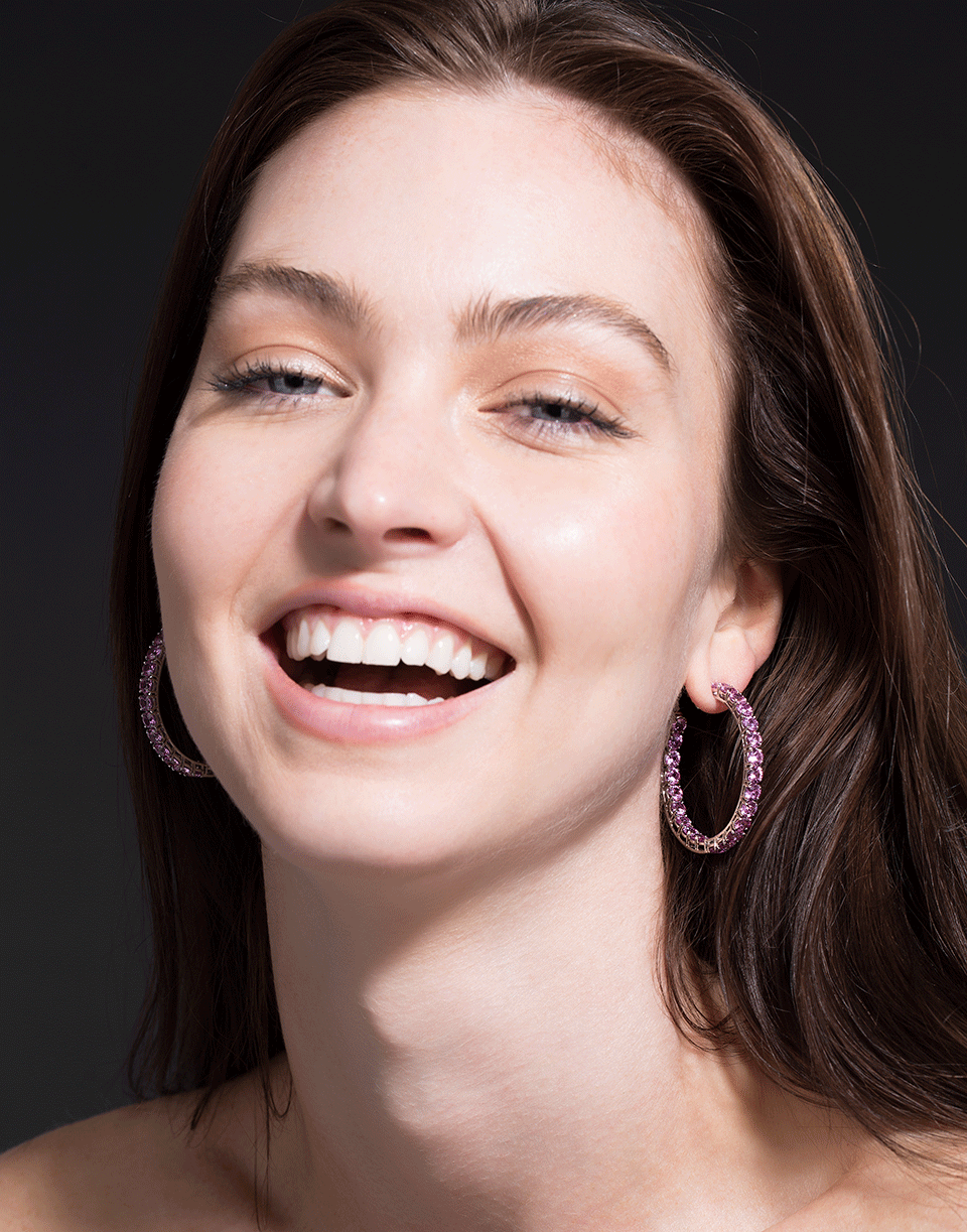 BAYCO-Medium Pink Sapphire Hoop Earrings-WHITE GOLD