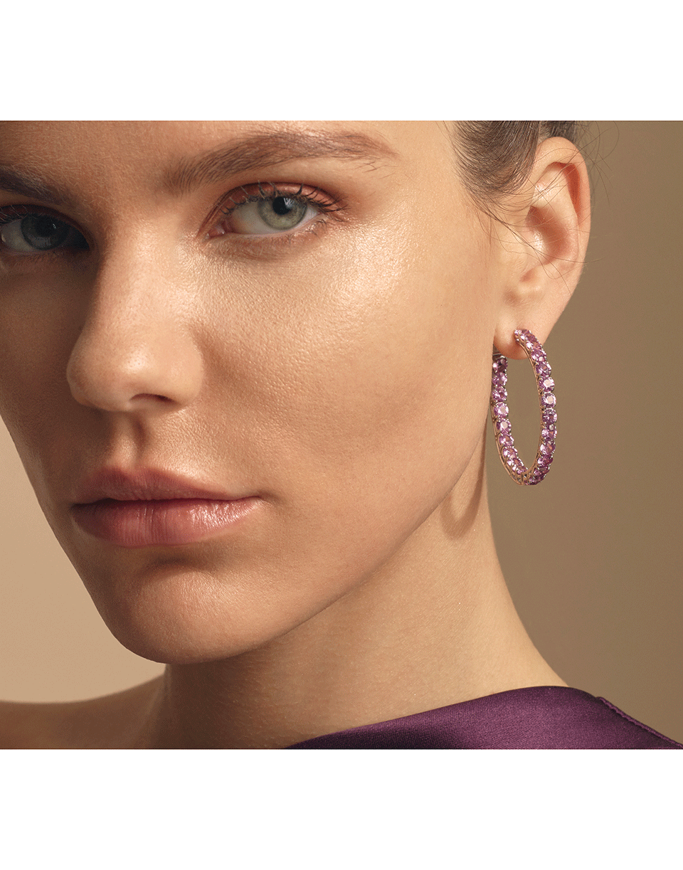 BAYCO-Medium Pink Sapphire Hoop Earrings-WHITE GOLD