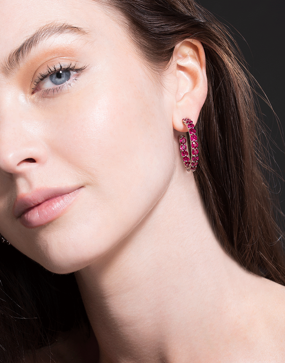 BAYCO-Small Ruby Hoop Earrings-WHITE GOLD