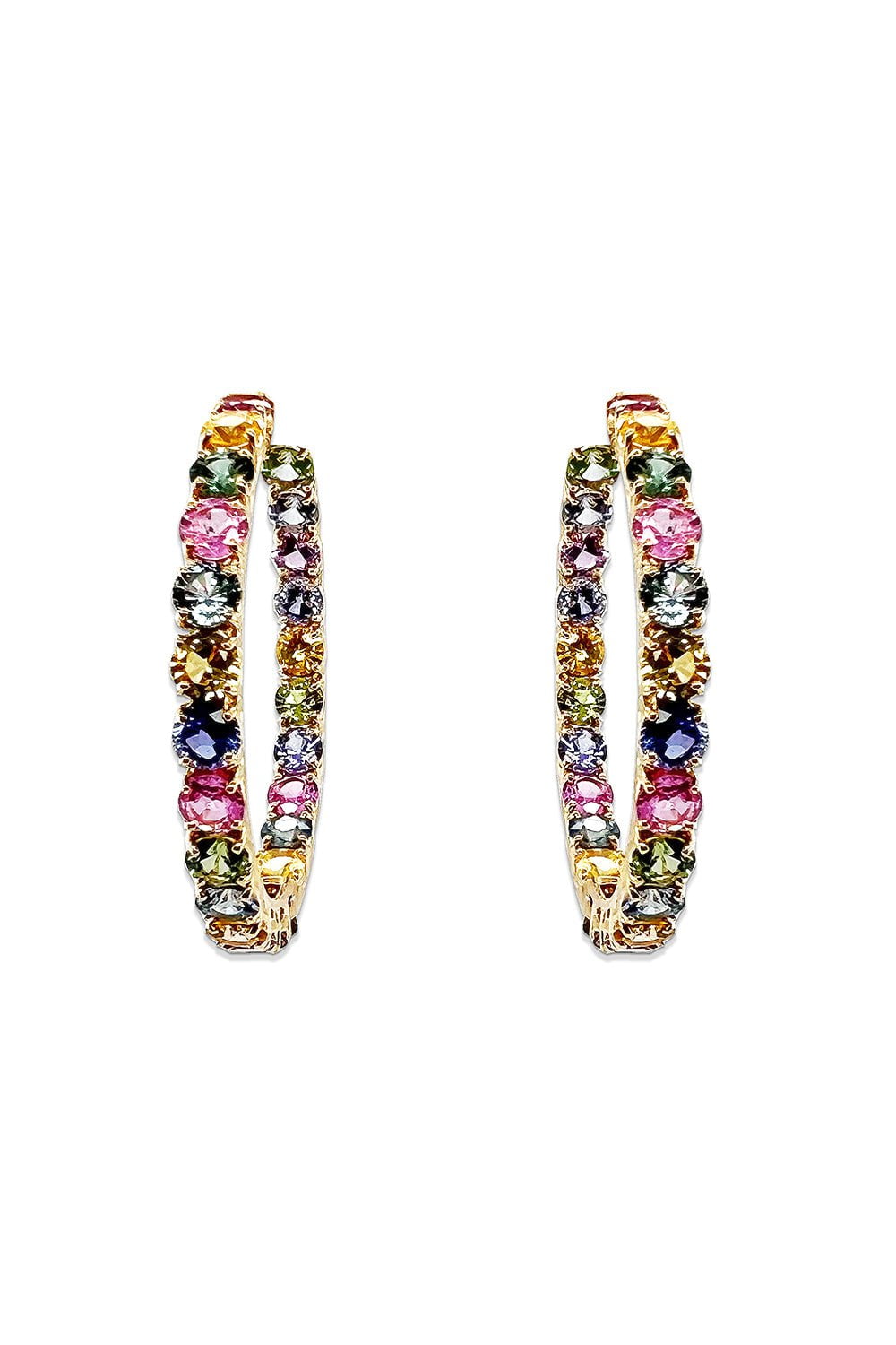 BAYCO-Medium Multicolor Sapphire Hoop Earrings-YELLOW GOLD