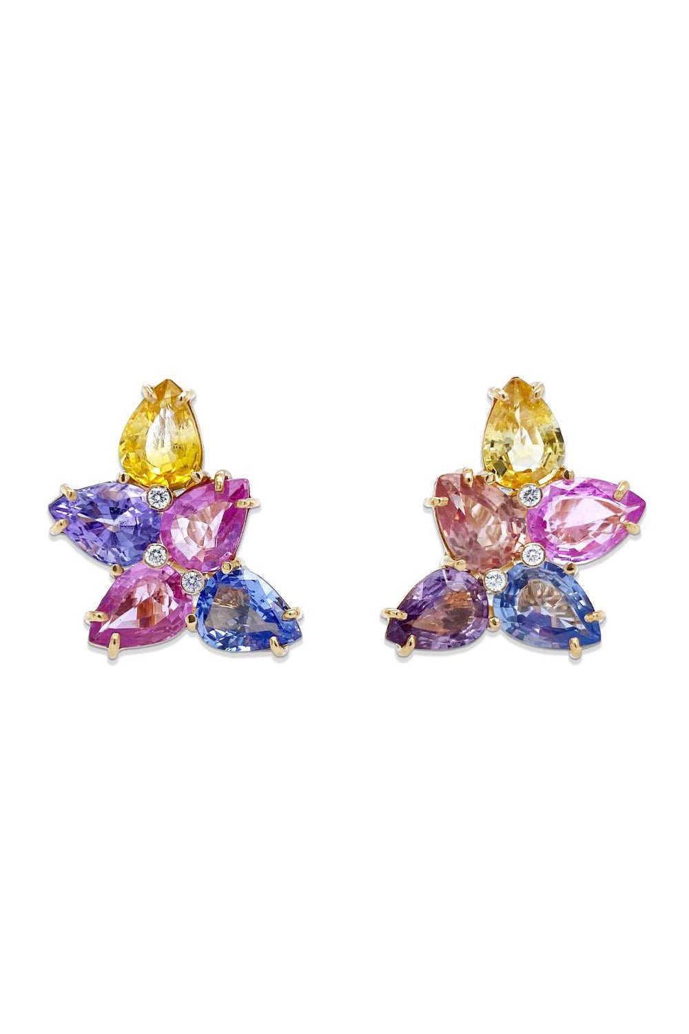 BAYCO-Multicolor Sapphire Diamond Earrings-YELLOW GOLD