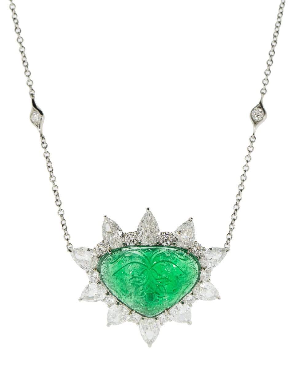 BAYCO-Carved Zambian Emerald and Diamond Necklace-PLAT