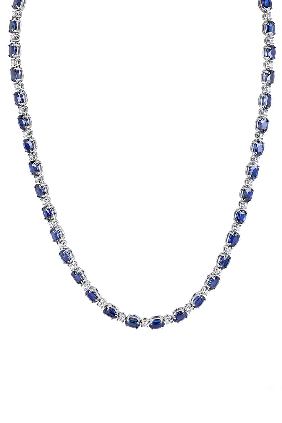 BAYCO-Oval Blue Sapphire and Diamond Necklace-PLAT