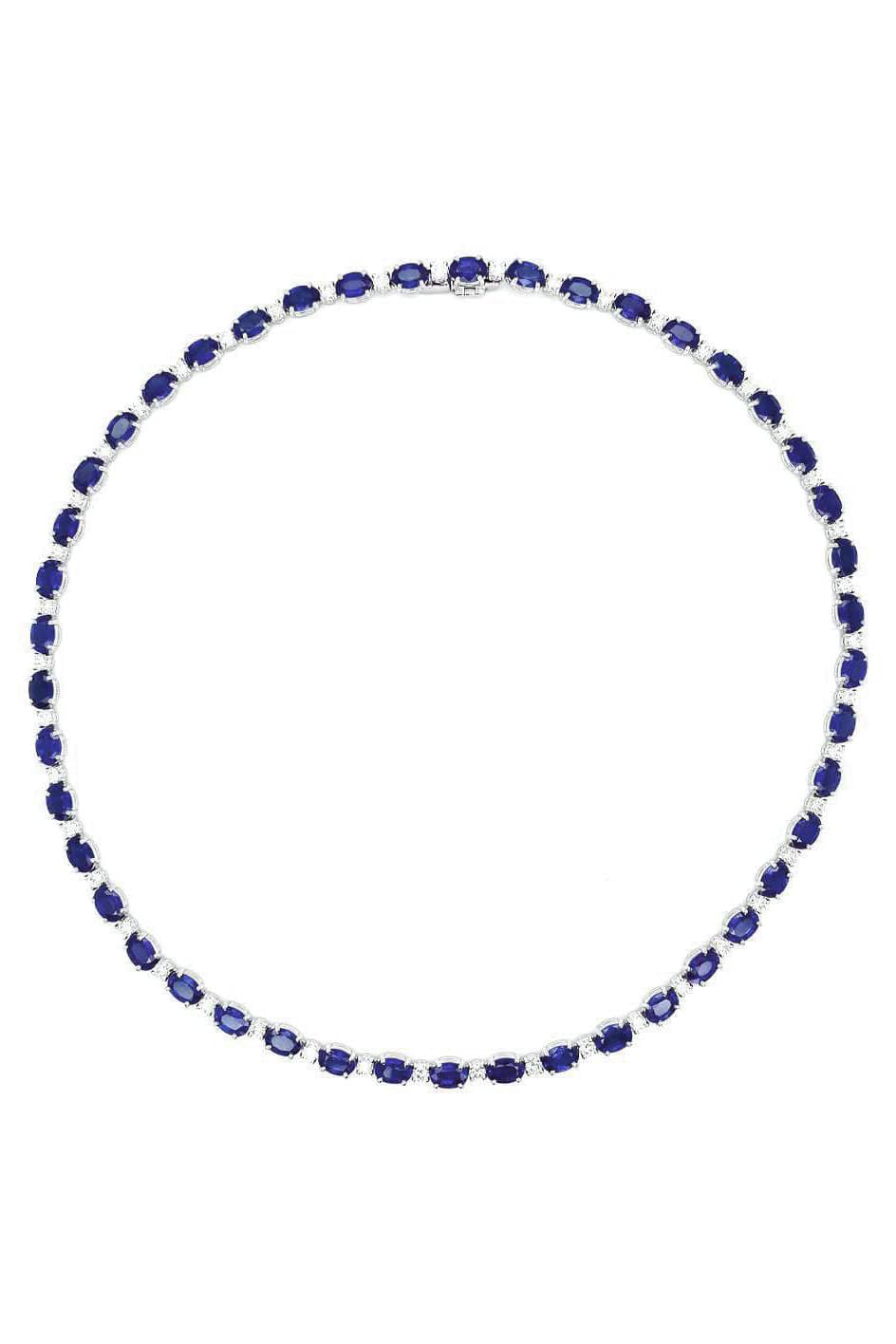 BAYCO-Oval Blue Sapphire and Diamond Necklace-PLAT