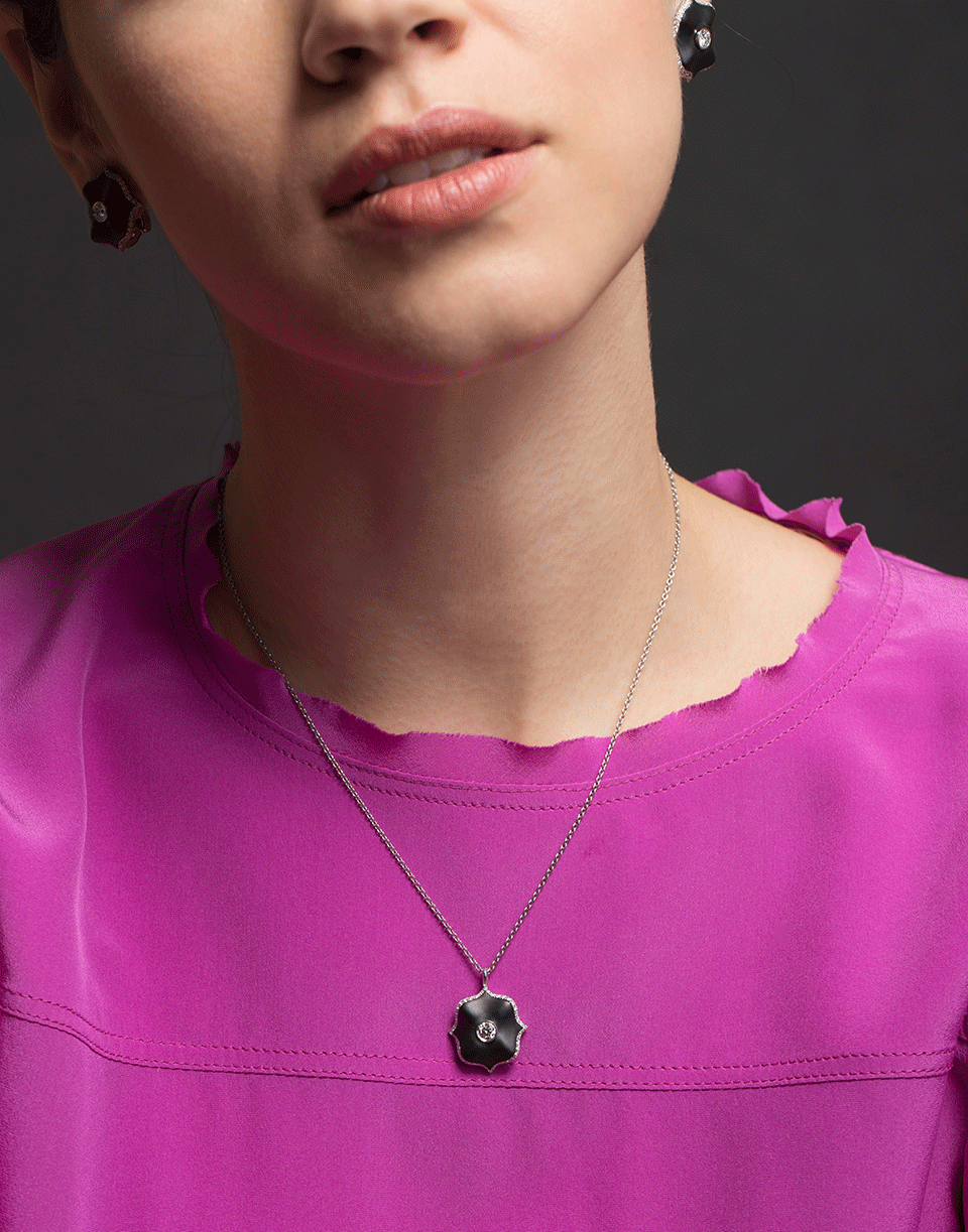 BAYCO-Black Ceramic and Diamond Mini Lotus Necklace-PLATINUM