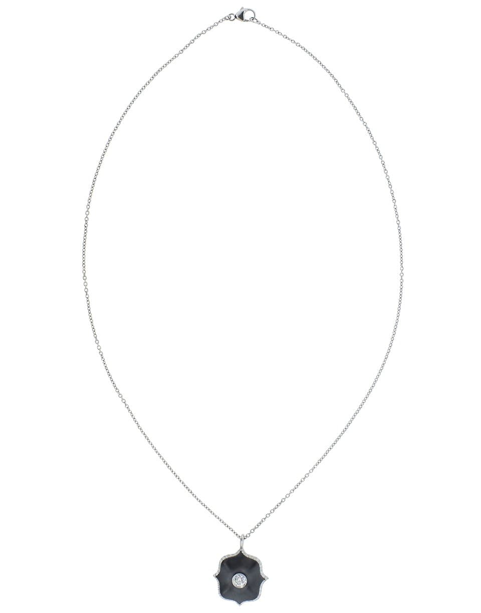 BAYCO-Black Ceramic and Diamond Mini Lotus Necklace-PLATINUM