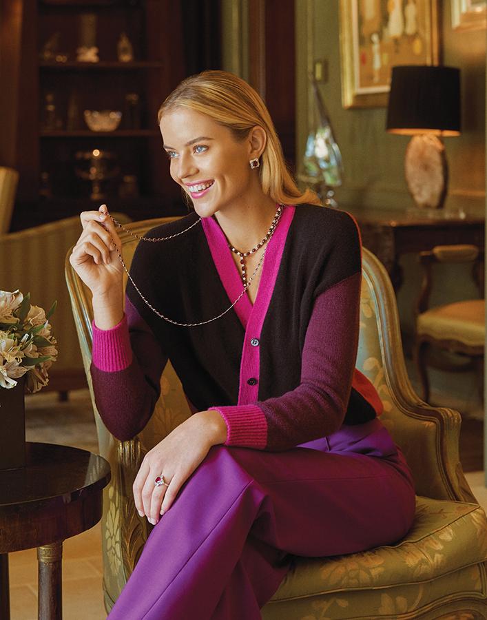 BAYCO-Burmese Ruby and Diamond Y Necklace-PLATINUM