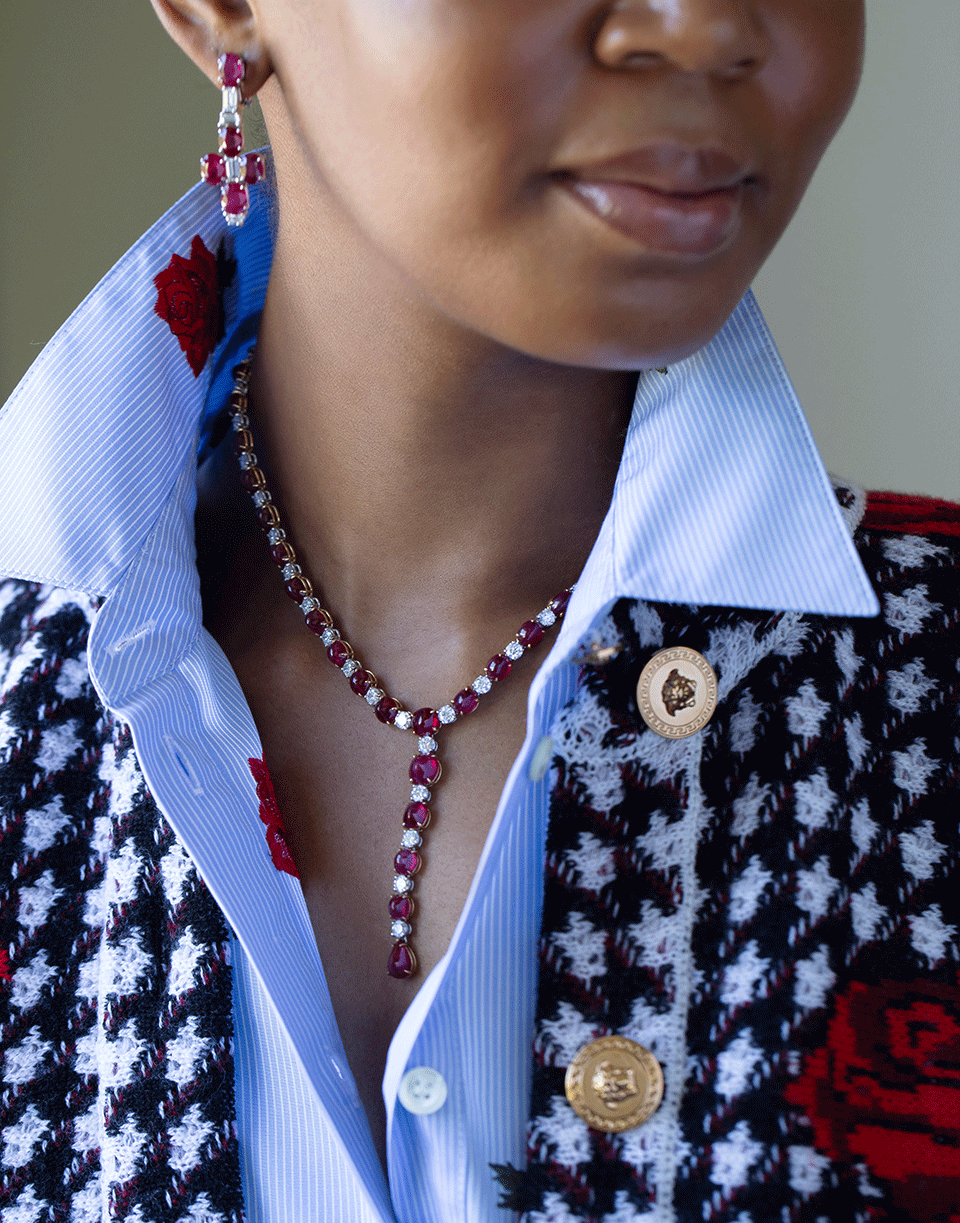 BAYCO-Burmese Ruby and Diamond Y Necklace-PLATINUM
