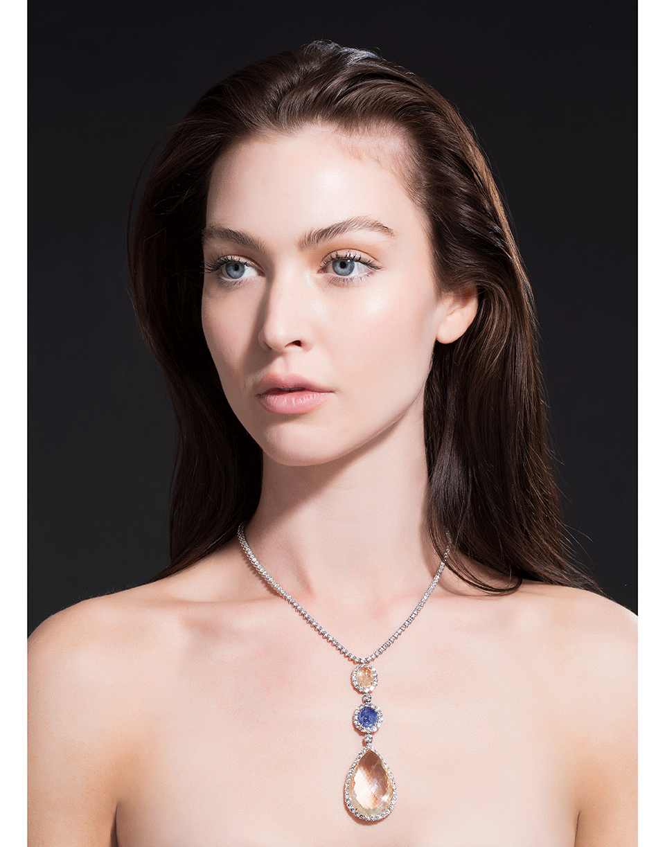 BAYCO-Ceylon And Yellow Sapphire Diamond Necklace-PLATINUM