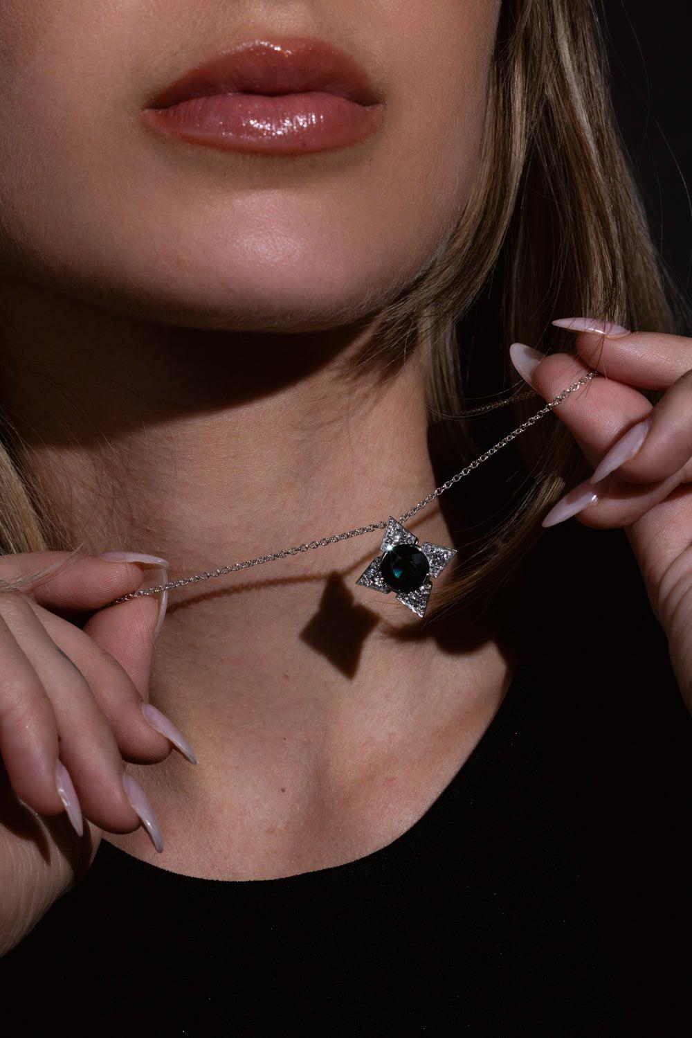 BAYCO-Green Sapphire Diamond Necklace-PLATINUM