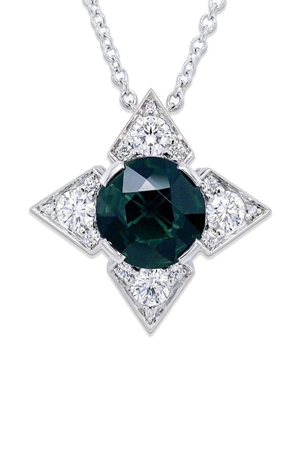 BAYCO-Green Sapphire Diamond Necklace-PLATINUM