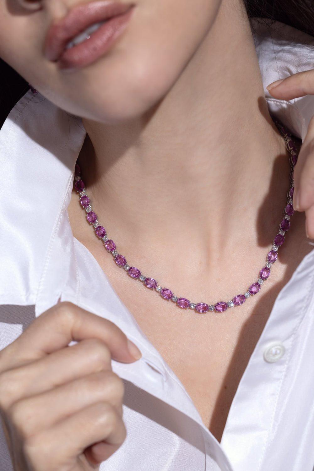 BAYCO-Pink Sapphire Diamond Necklace-PLATINUM