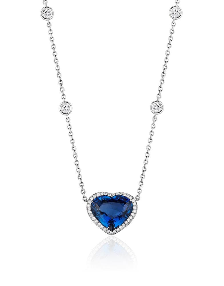 BAYCO-Sapphire Heart Pendant Necklace-PLATINUM