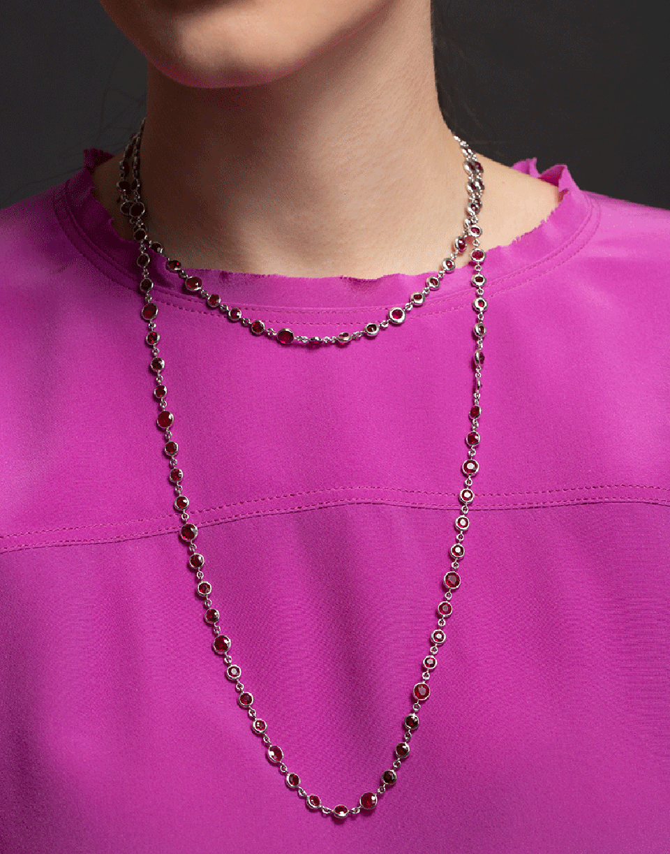 BAYCO-Burmese Rubies by the Yard Necklace-WHITE GOLD
