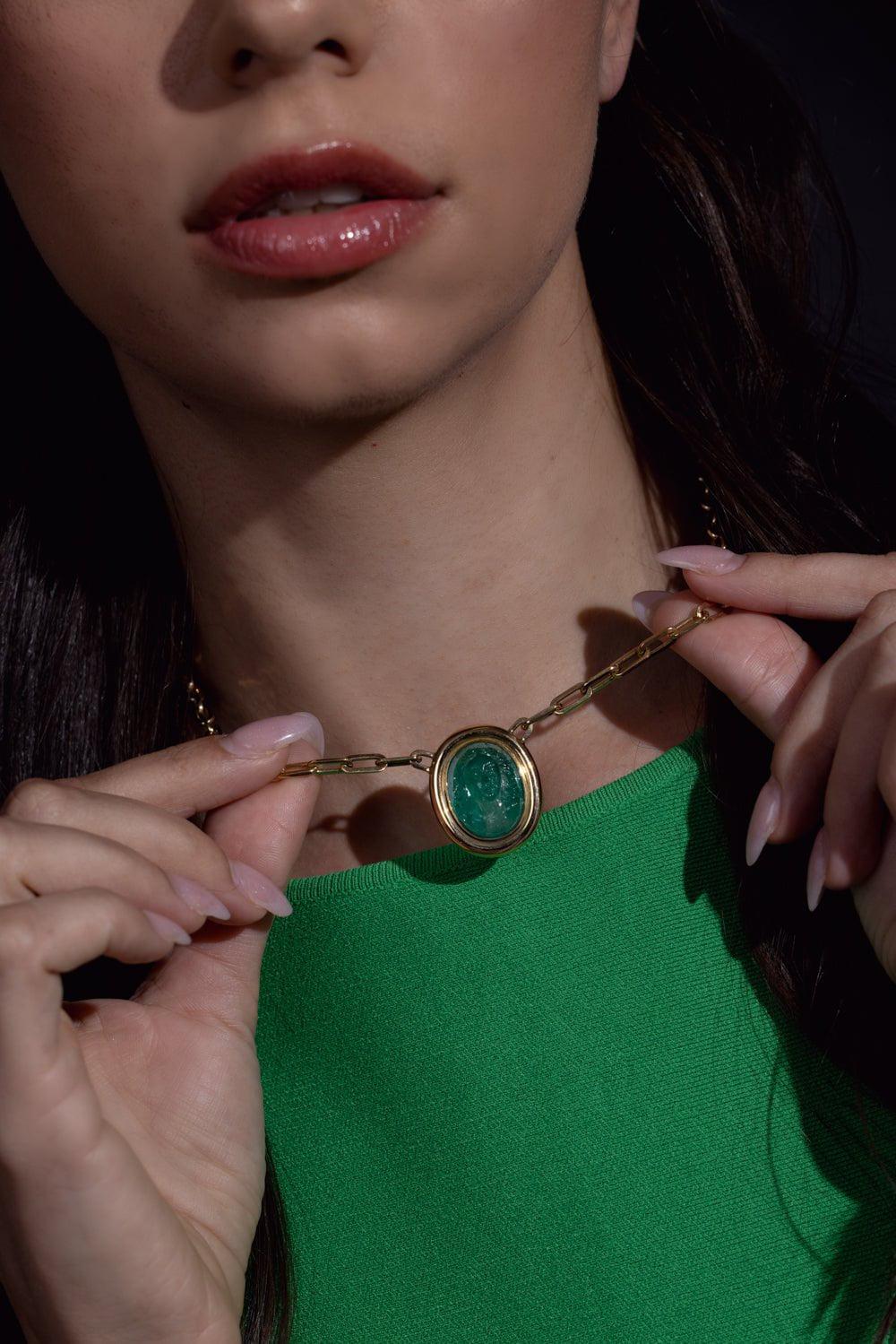 BAYCO-Emerald Pendant Necklace-YELLOW GOLD