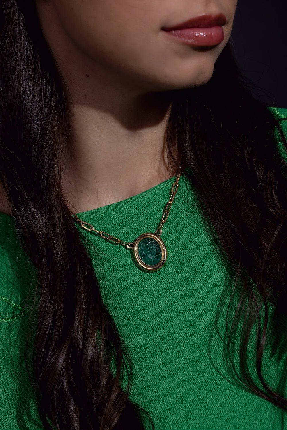 BAYCO-Emerald Pendant Necklace-YELLOW GOLD