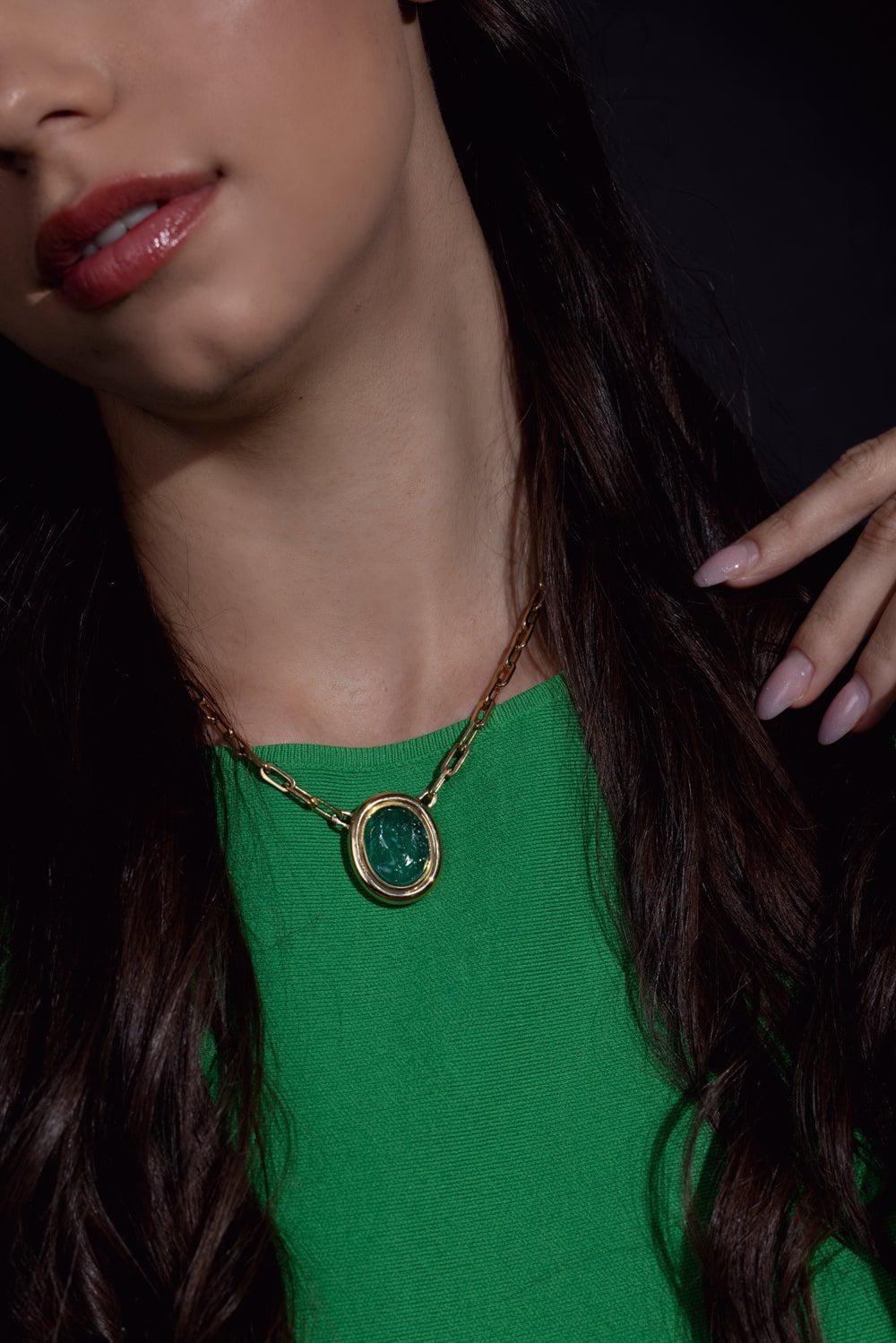 BAYCO-Emerald Pendant Necklace-YELLOW GOLD