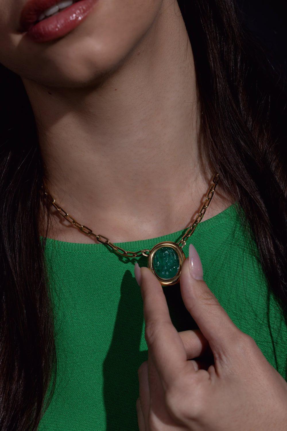 BAYCO-Emerald Pendant Necklace-YELLOW GOLD