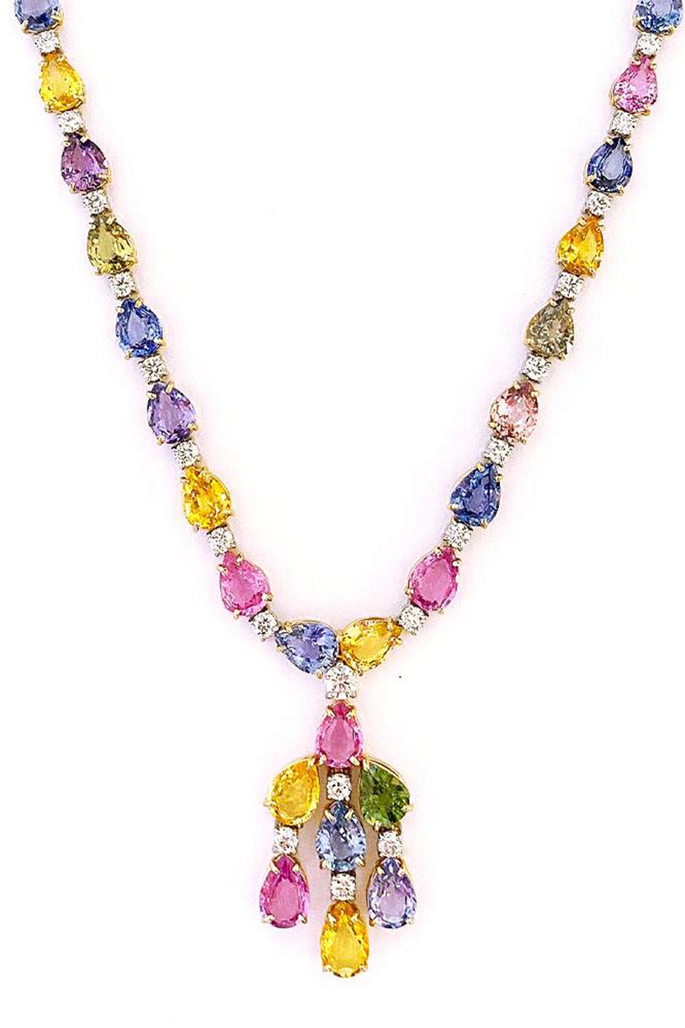 BAYCO-Multicolor Sapphire Diamond Necklace-YELLOW GOLD