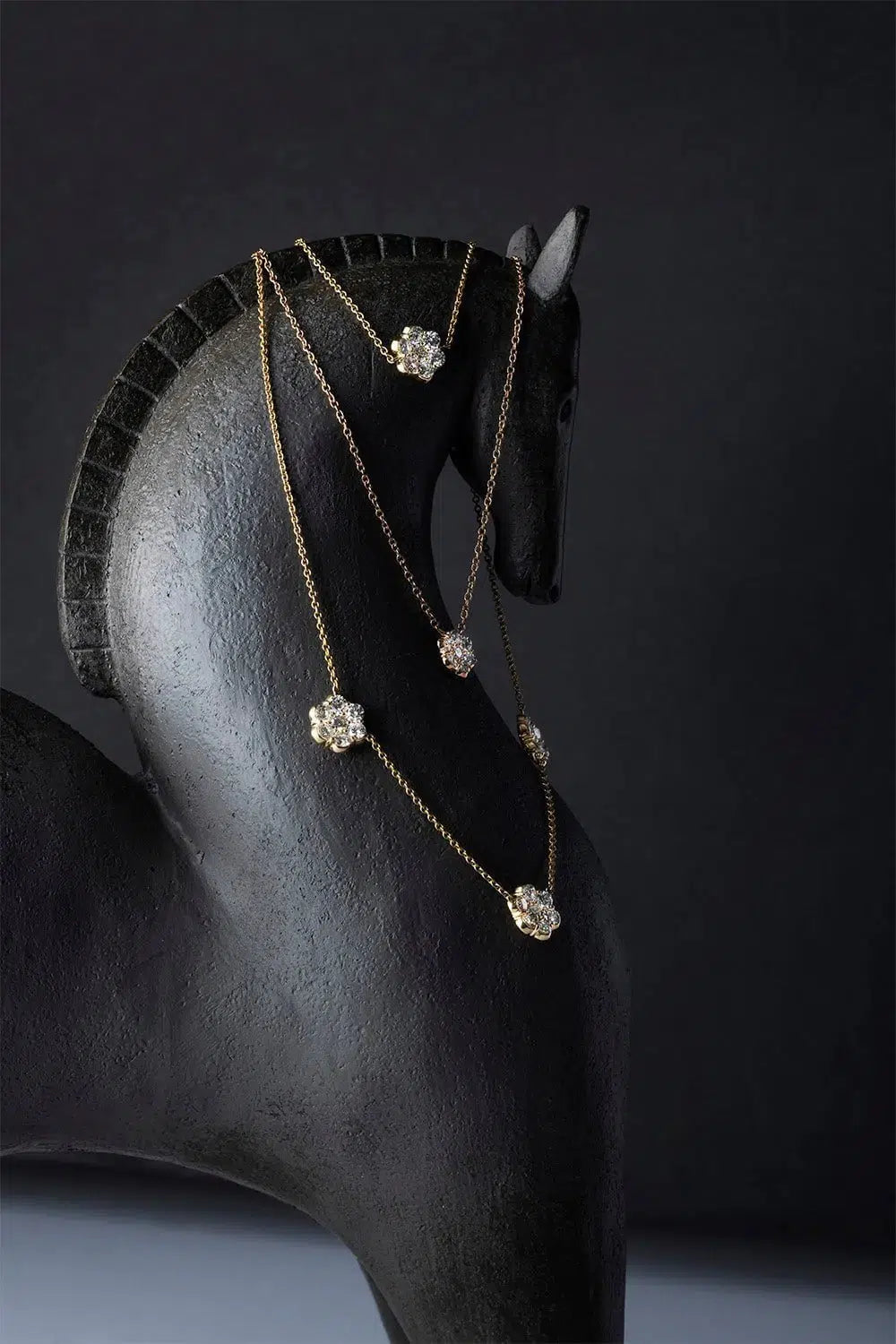 BAYCO-Triple Diamond Flower Necklace-YELLOW GOLD