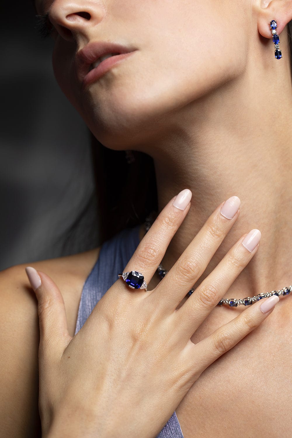 BAYCO-Cushion Purple Sapphire and Diamond Ring-PLAT