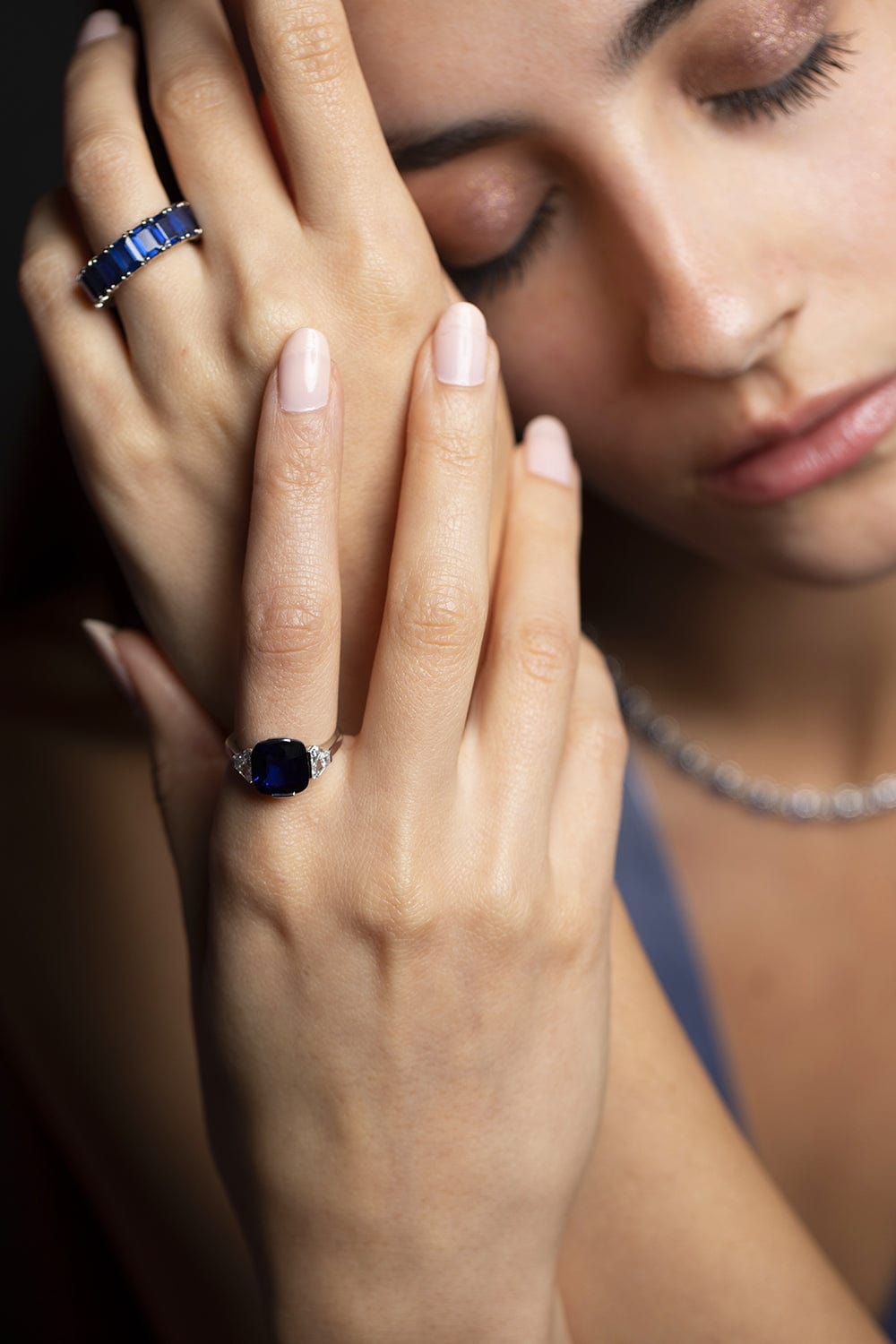 BAYCO-Cushion Purple Sapphire and Diamond Ring-PLAT