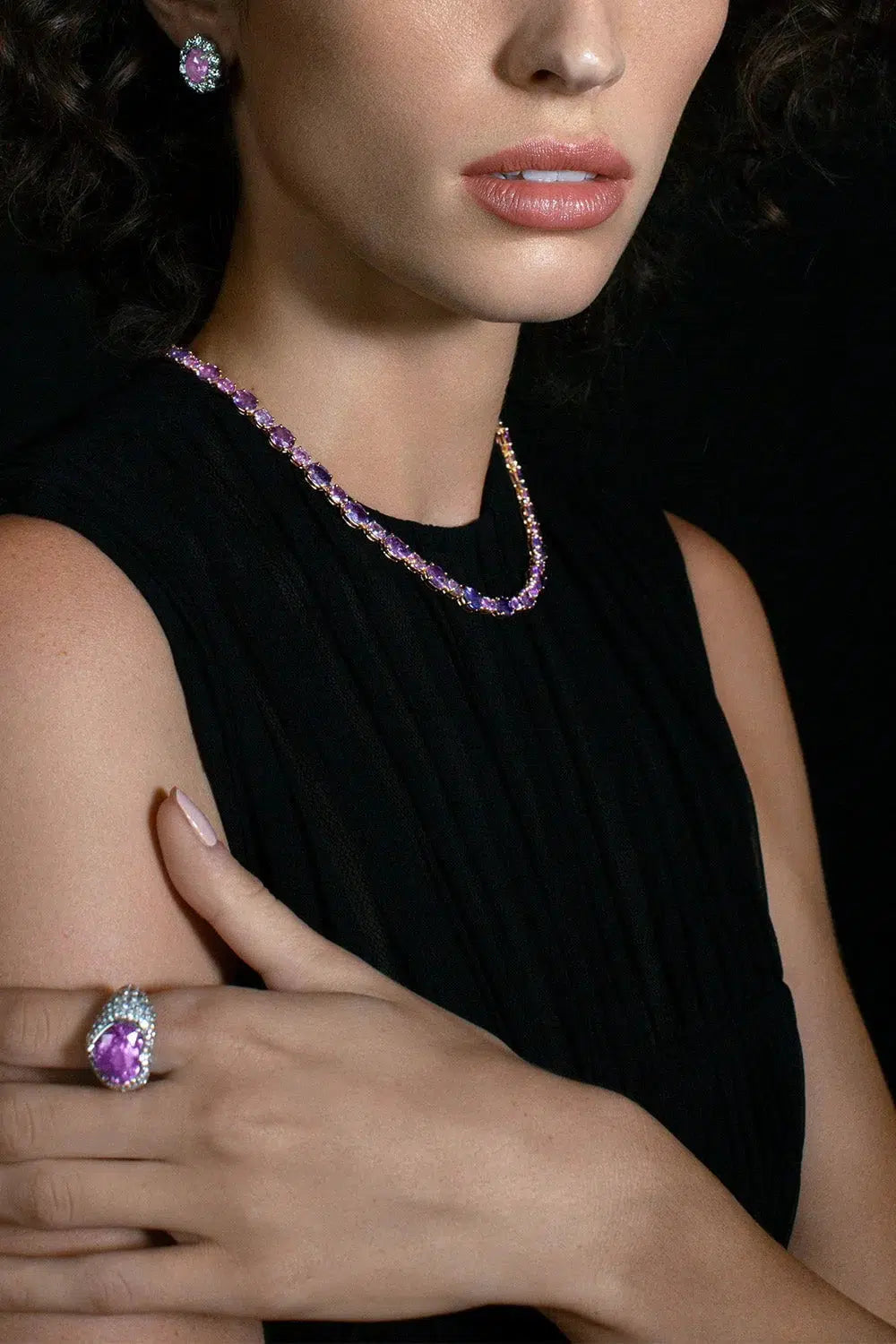 BAYCO-Pink Sapphire Heart and Diamond Ring-PLAT