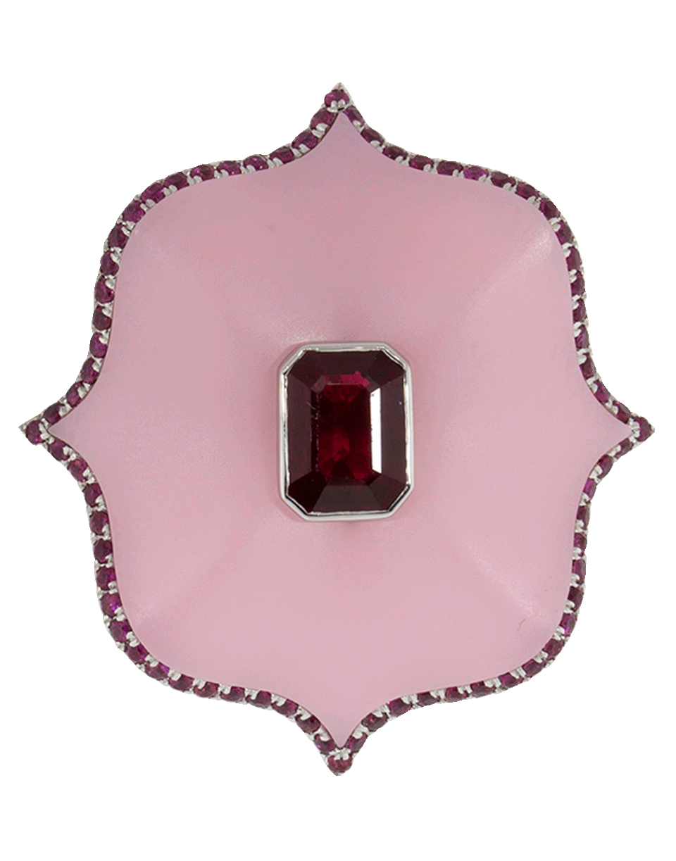 BAYCO-Large Pink Ceramic And Ruby Lotus Ring-PLATINUM