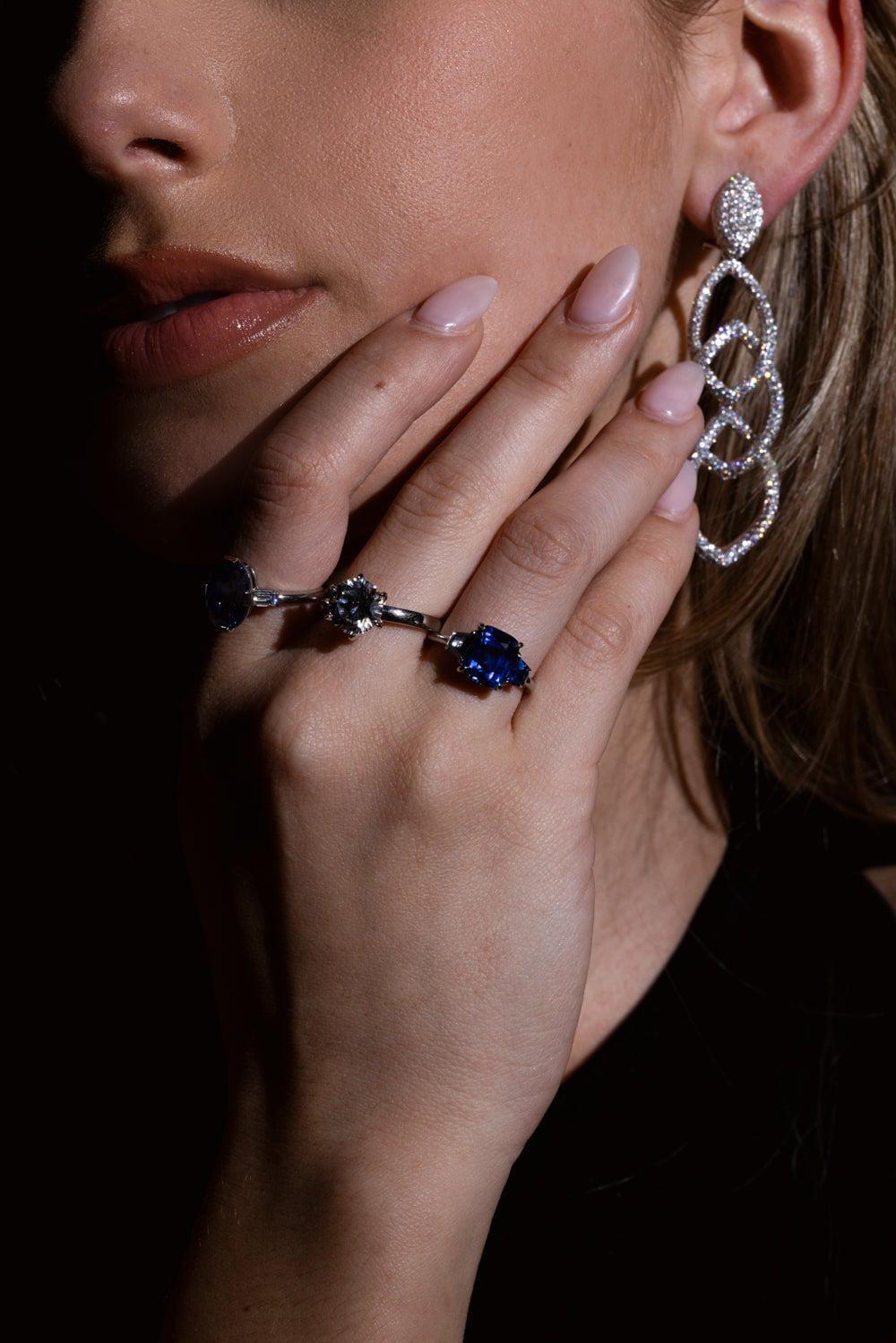 BAYCO-Cushion Sapphire Diamond Ring-PLATINUM