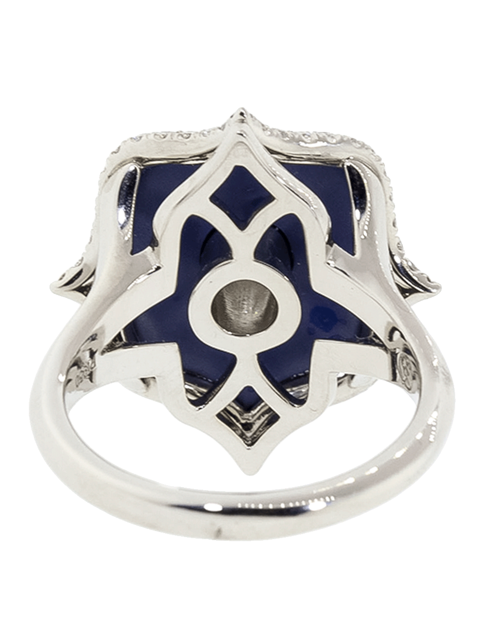 BAYCO-Diamond And Blue Ceramic Lotus Ring-PLATINUM