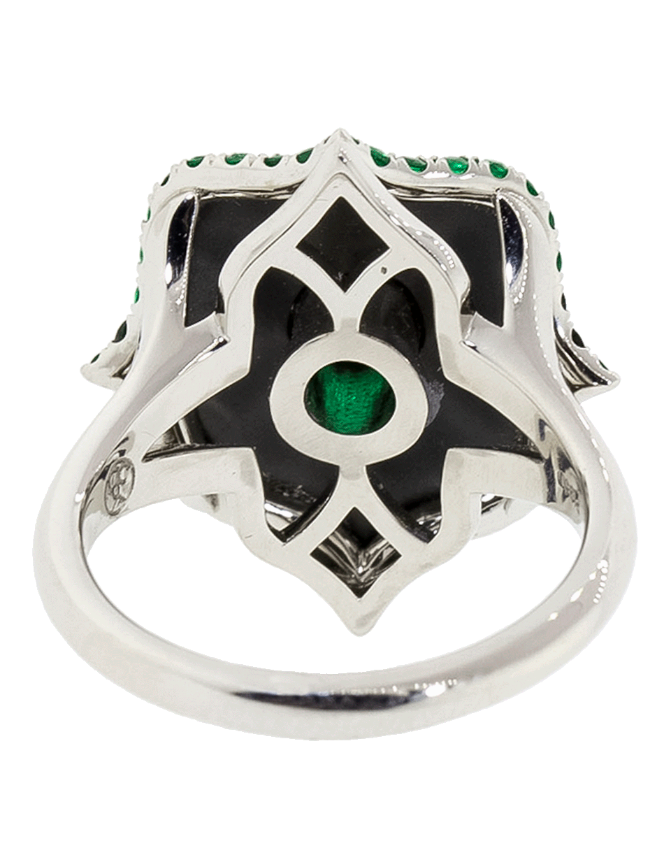 BAYCO-Emerald And Black Ceramic Lotus Ring-PLATINUM