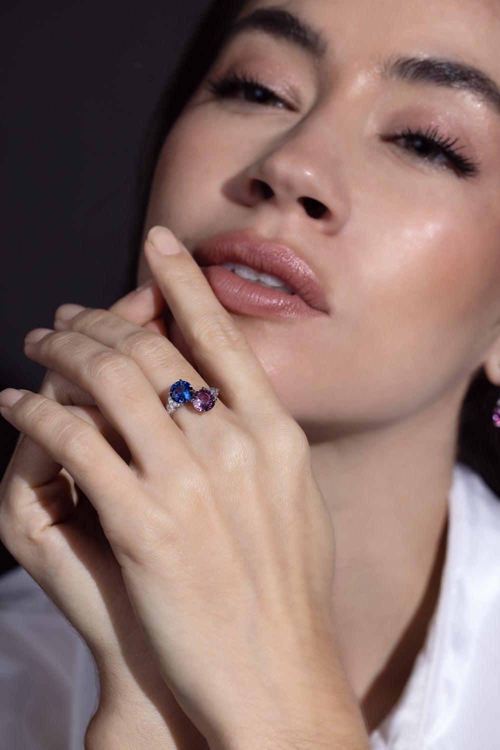 BAYCO-Multi Sapphire Diamond Ring-PLATINUM