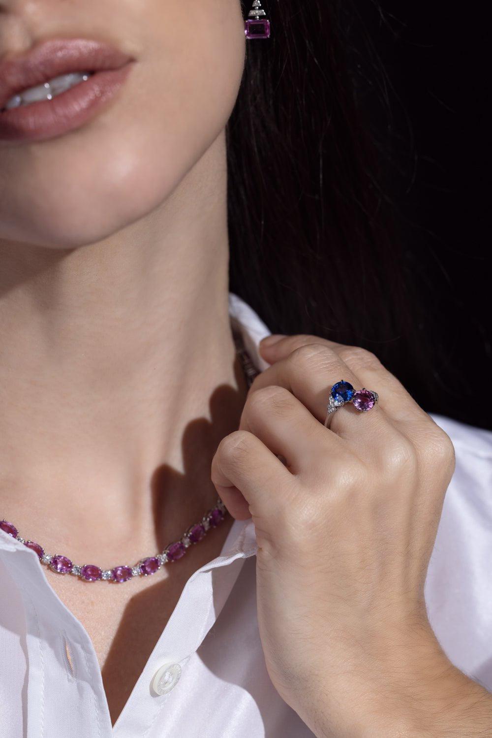 BAYCO-Multi Sapphire Diamond Ring-PLATINUM