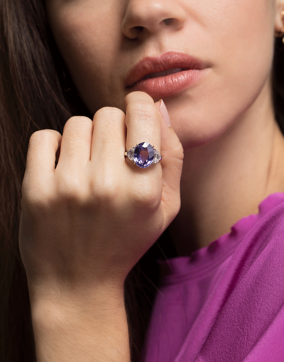BAYCO-Oval Natural Purple Sapphire and Diamond Ring-PLATINUM