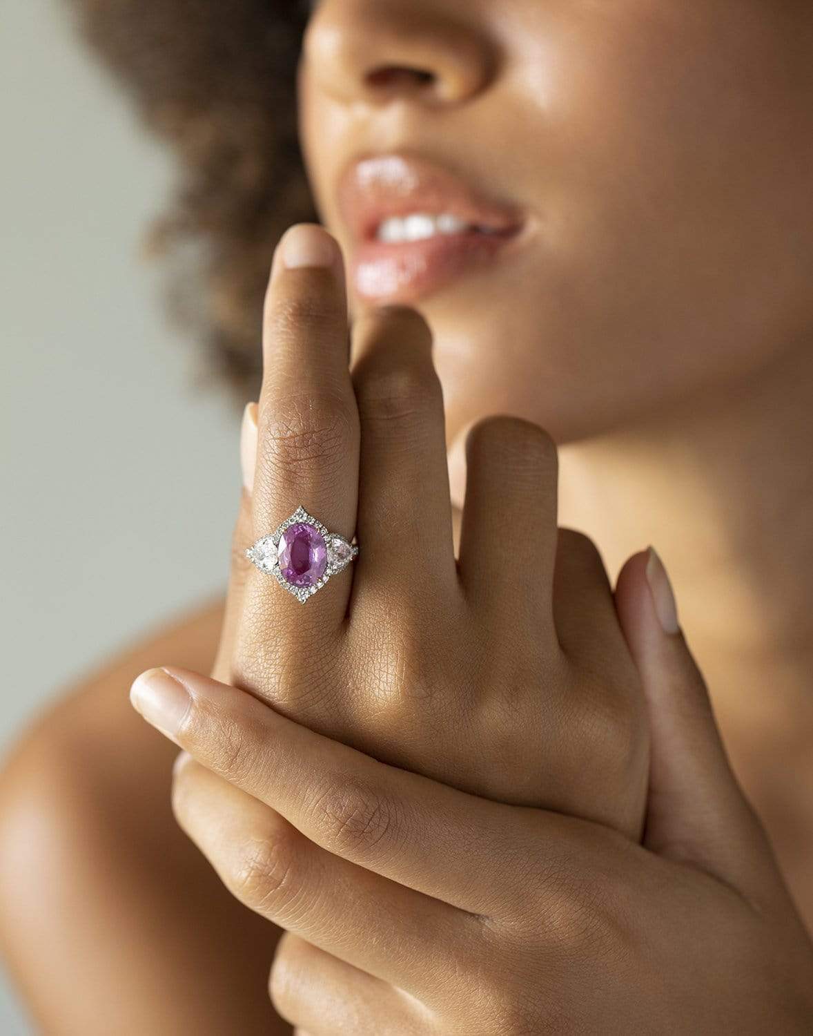 BAYCO-Oval Pink Sapphire and Diamond Ring-PLATINUM