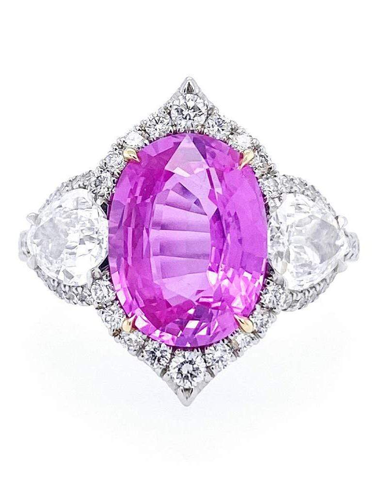 BAYCO-Oval Pink Sapphire and Diamond Ring-PLATINUM