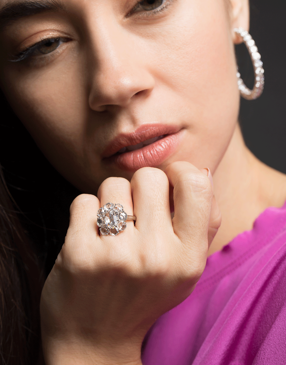 BAYCO-Cushion Rose Cut Diamond Ring-PLATINUM
