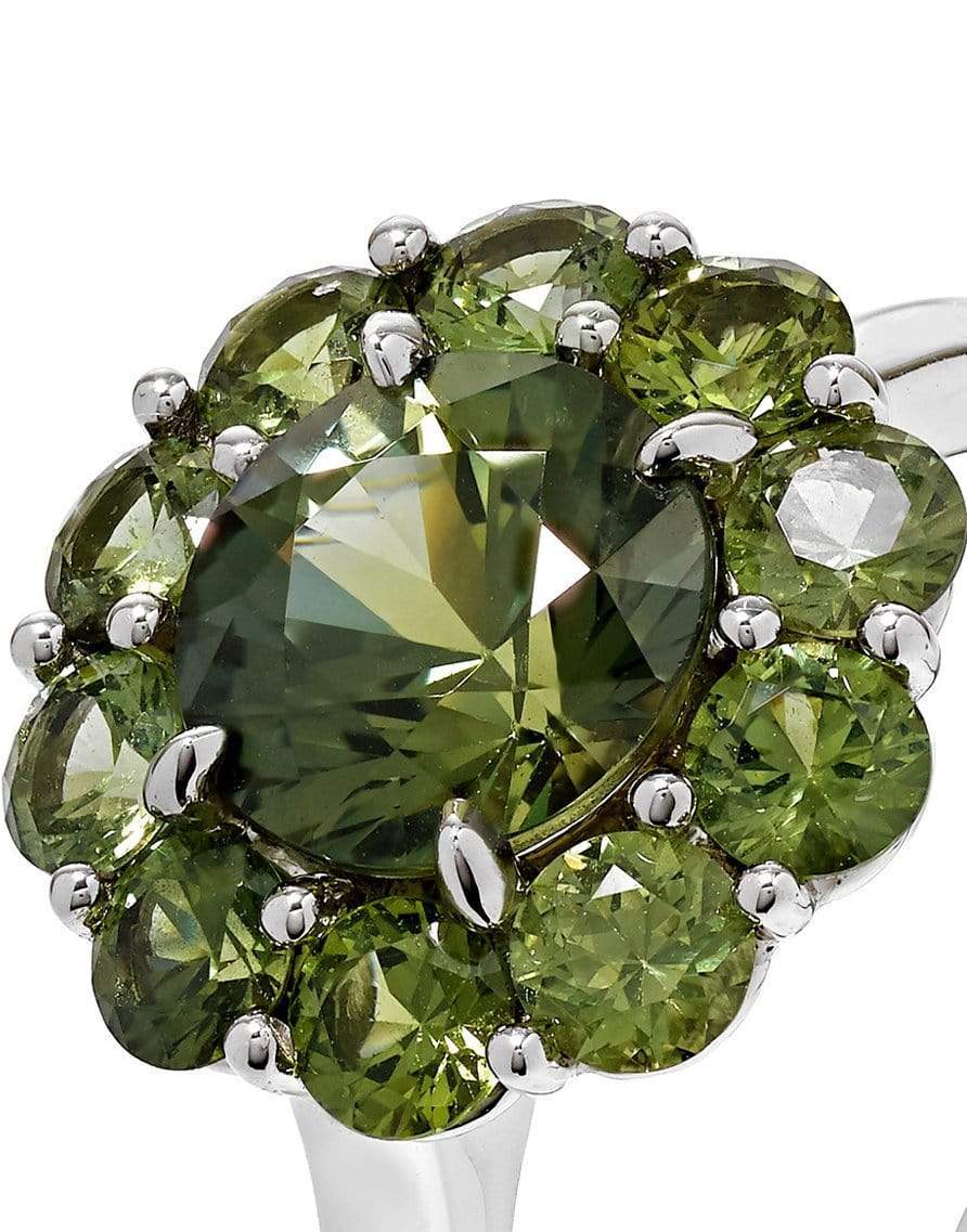 BAYCO-Green Sapphire Flower Ring-PLATINUM