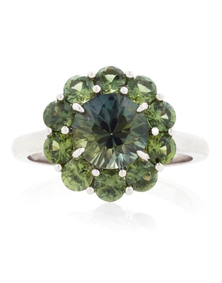 BAYCO-Green Sapphire Flower Ring-PLATINUM