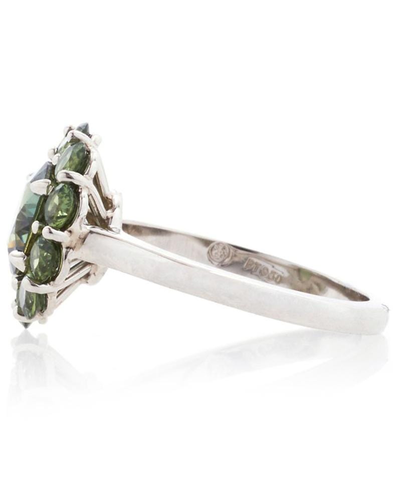BAYCO-Green Sapphire Flower Ring-PLATINUM