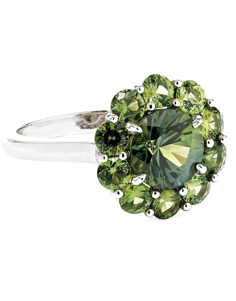 BAYCO-Green Sapphire Flower Ring-PLATINUM