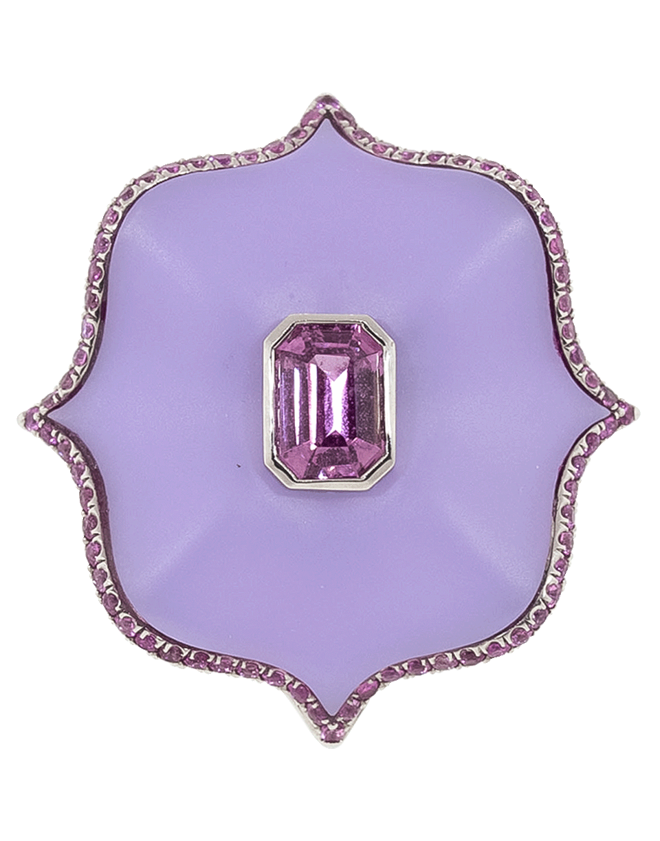 BAYCO-Pink Sapphire And Lavendar Ceramic Lotus Ring-PLATINUM