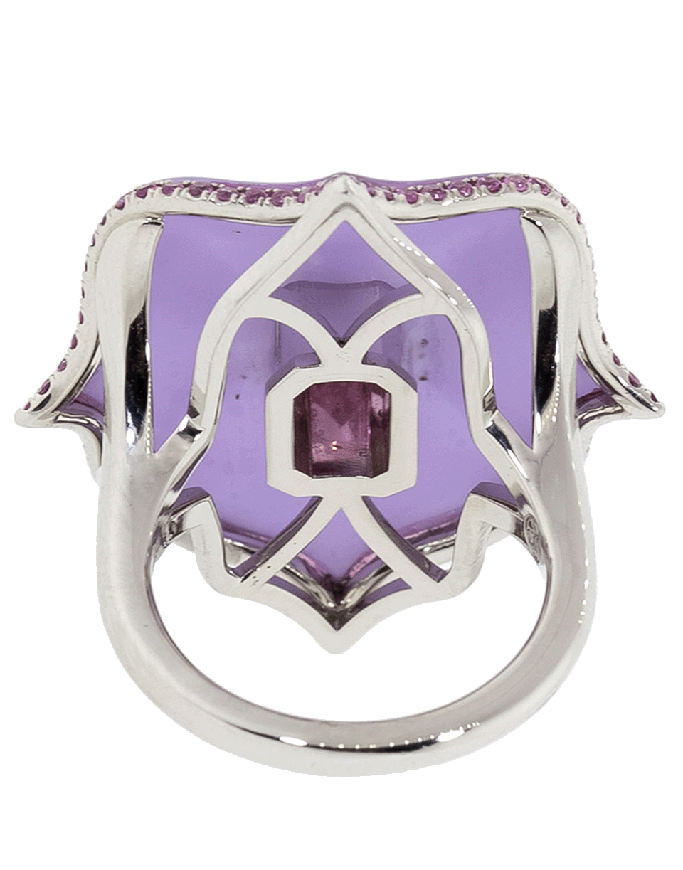 BAYCO-Pink Sapphire And Lavendar Ceramic Lotus Ring-PLATINUM