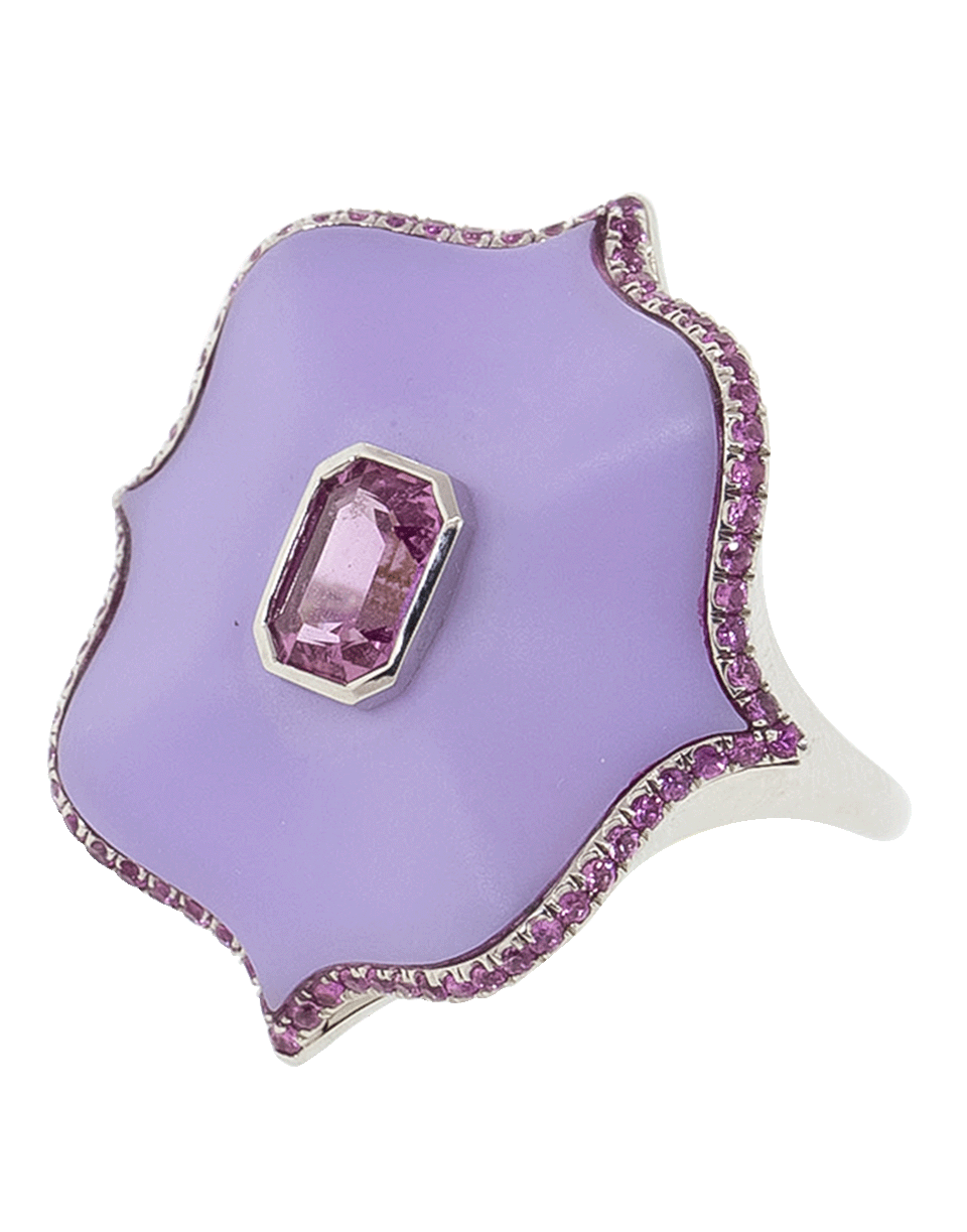 BAYCO-Pink Sapphire And Lavendar Ceramic Lotus Ring-PLATINUM