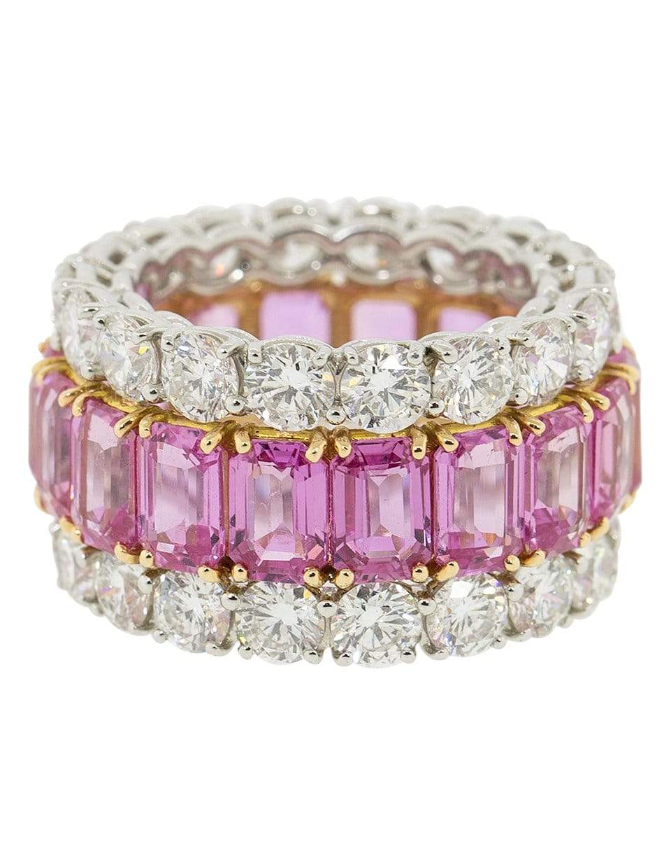 BAYCO-Triple Eternity Emerald Cut Pink Sapphire Diamond Ring-PLATINUM